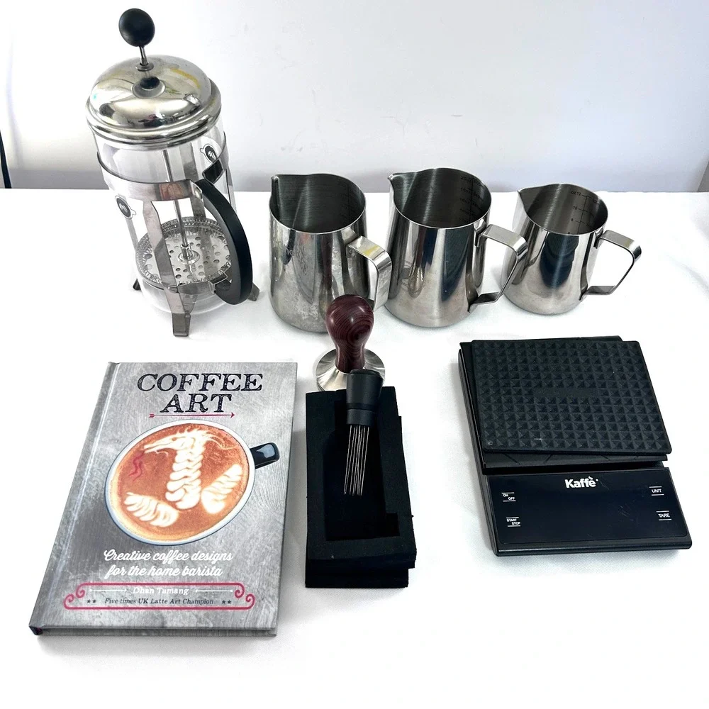 LOT of 8 Barista Tools French Press Coffee Milk Frothing Tamper‎ Art Coffee Book